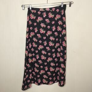 Liz Claiborne Floral Maxi Skirt Elastic Waist Black Pink Red